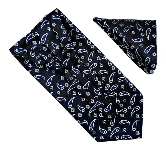 VOICI France Men's Self-Design Cravat Ascot NeckTie for Men Free Size Microfiber Fabric (Black Blue & White)