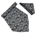 VOICI France Mens Paisley Cravat ascot NeckTie Pocket Square Microfiber Fabric Free Size (Black Silver)
