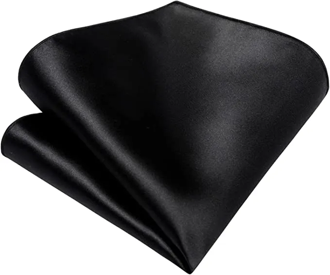 Black Color Men's Pocket Square Pure Satin Free Size