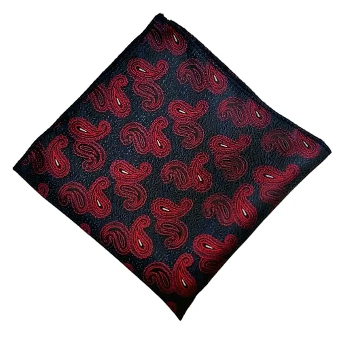 VOICI France Men's Pocket Square checked paisley design Gold Beige color free size Microfiber fabric (Red & Blue)